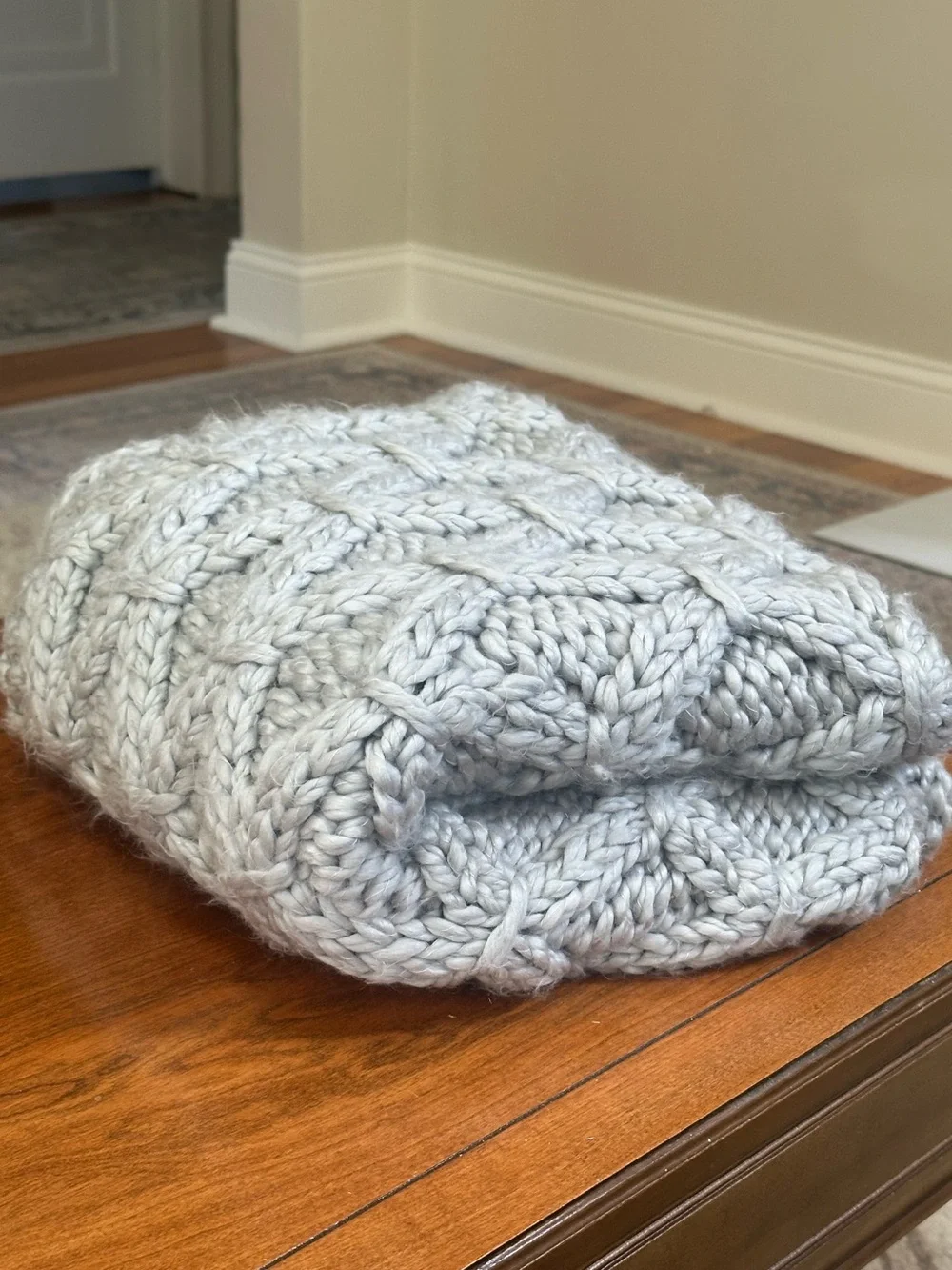 RH Baby & Child Chunky Hand-Knit Stroller Blanket Ash Gray Wool Blend 31x45